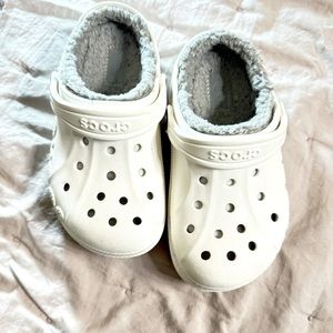 White and gray fur -lined  crocs ,Very little use ,